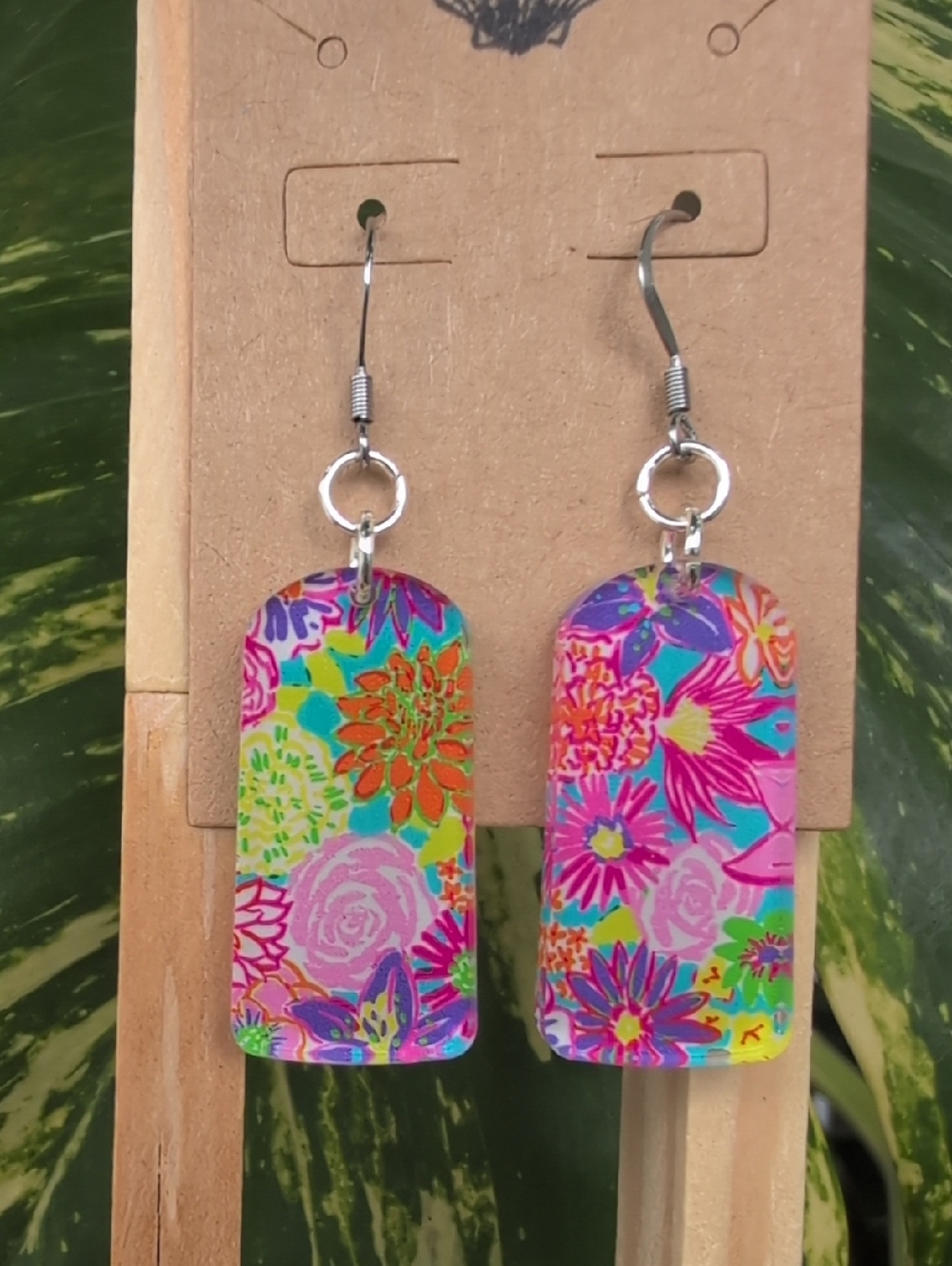 Handmade Floral Acrylic Drop Earrings - Multi-Color